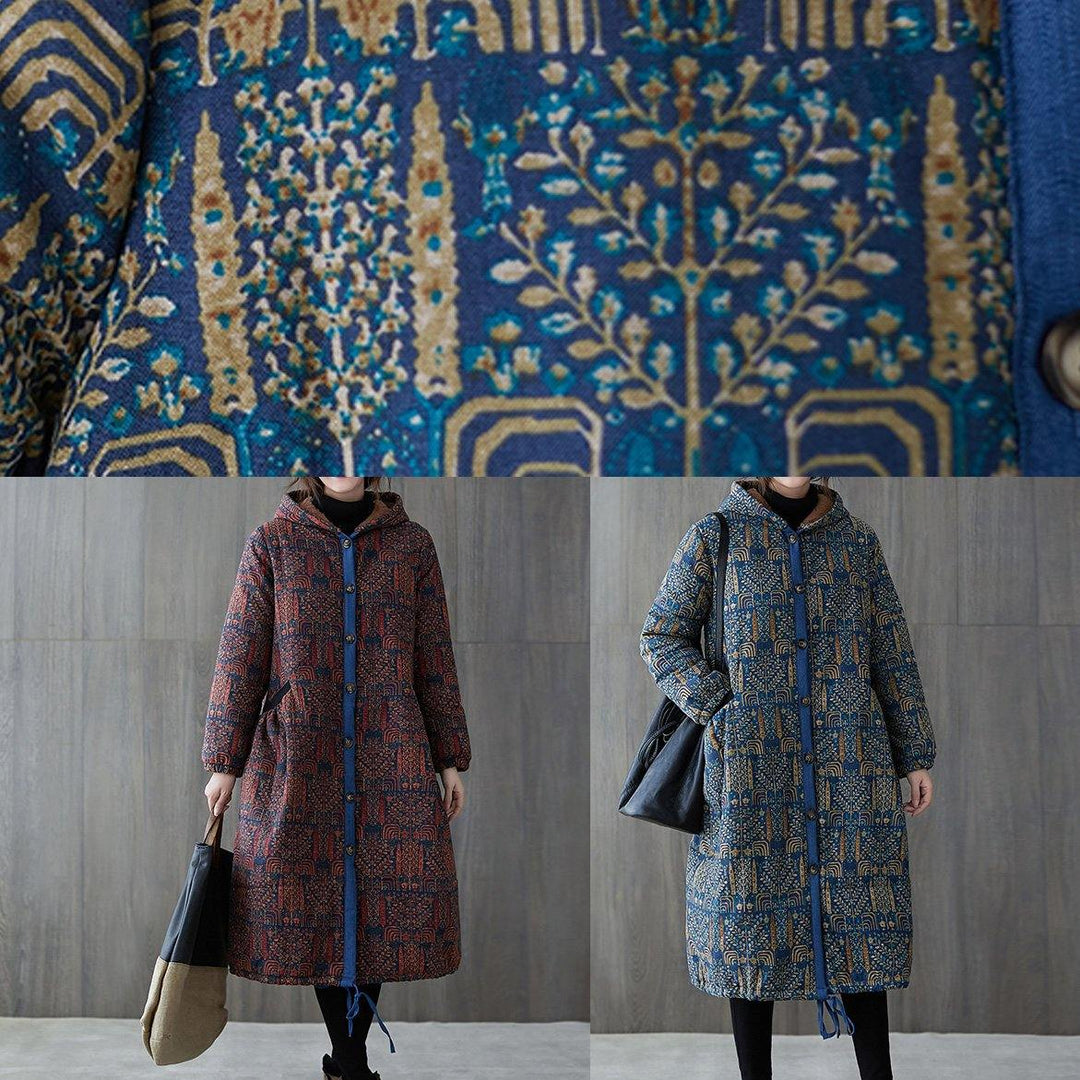 Drune | burgundy print Überjacke große Größe warme Kapuzenjacke mit Kordelzug Wintermäntel