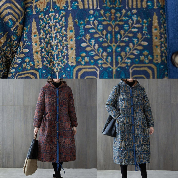 Drune | burgundy print Überjacke große Größe warme Kapuzenjacke mit Kordelzug Wintermäntel