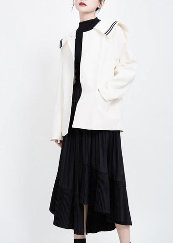Drune | Langarm-Fashion-Seglerkragen-Outfit Weiß Kniejacken