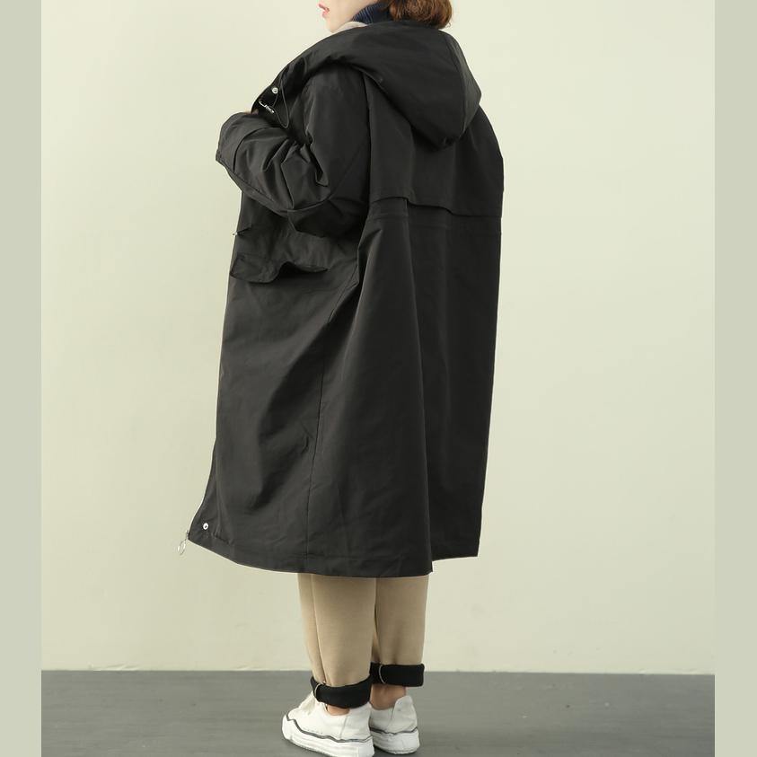 Drune | Plus-Size-Bekleidung Wintermäntel schwarze Kapuzen-Reißverschluss-Parkas für Frauen