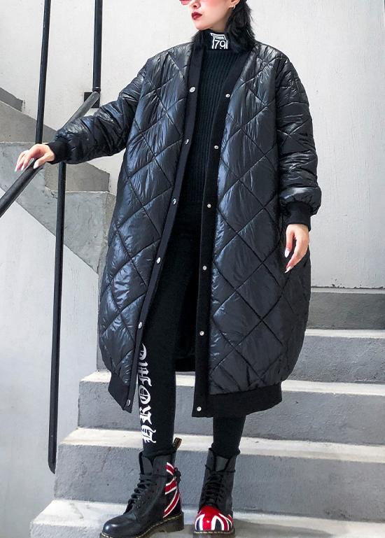 Drune | Plus-Size-Jacke Wintermäntel Schwarz V-Ausschnitt Dicke Winter-Parkas