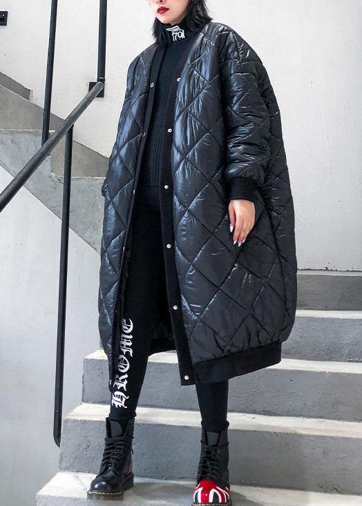 Drune | Plus-Size-Jacke Wintermäntel Schwarz V-Ausschnitt Dicke Winter-Parkas