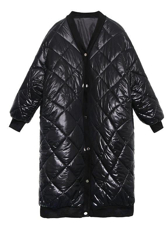 Drune | Plus-Size-Jacke Wintermäntel Schwarz V-Ausschnitt Dicke Winter-Parkas