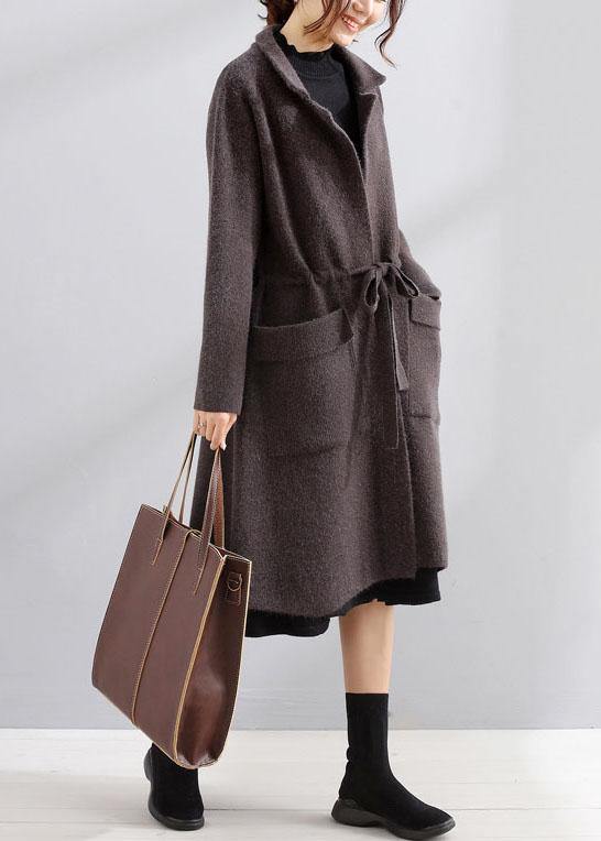 Drune | Plus-Size-Maxi-Mantel dunkelgrau Quadratischer Kragen Bindegürtel Jacken