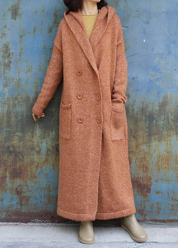 Drune | Plus Size Maxi Mantel Mit Kapuze Jacken Gelb Doppelreihiger Wollmantel