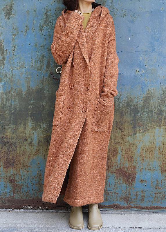 Drune | Plus Size Maxi Mantel Mit Kapuze Jacken Gelb Doppelreihiger Wollmantel