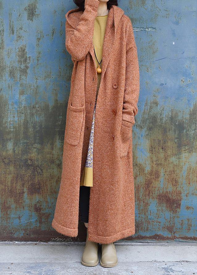 Drune | Plus Size Maxi Mantel Mit Kapuze Jacken Gelb Doppelreihiger Wollmantel