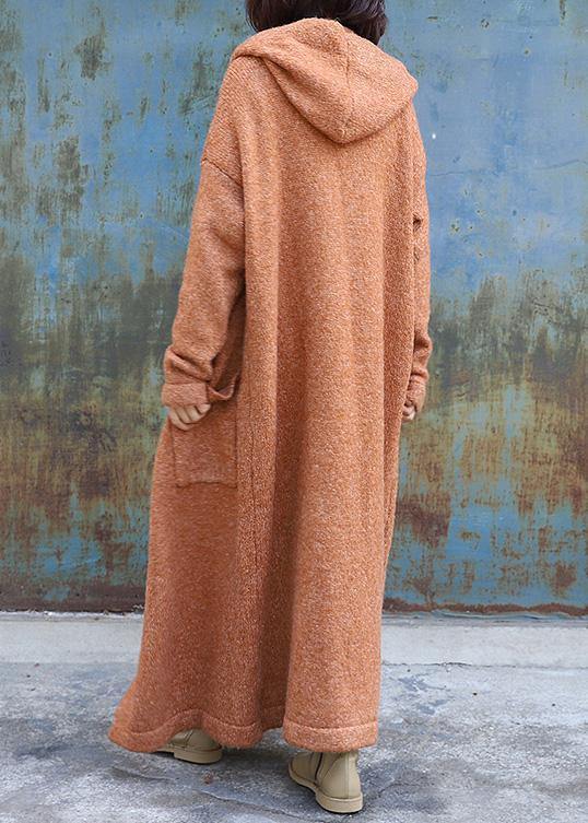 Drune | Plus Size Maxi Mantel Mit Kapuze Jacken Gelb Doppelreihiger Wollmantel