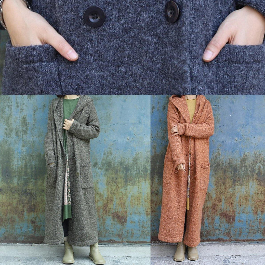 Drune | Plus Size Maxi Mantel Mit Kapuze Jacken Gelb Doppelreihiger Wollmantel