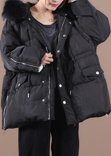 Drune | Plus-Size Schneejacken Schwarz Mit Kapuze Pelzkragen Warme Winterjacke