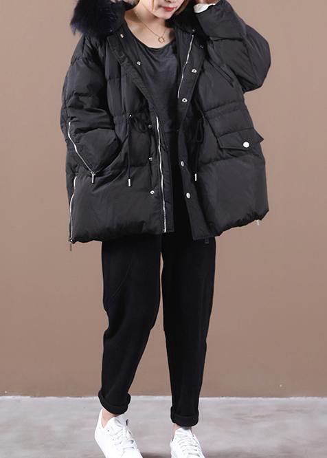 Drune | Plus-Size Schneejacken Schwarz Mit Kapuze Pelzkragen Warme Winterjacke