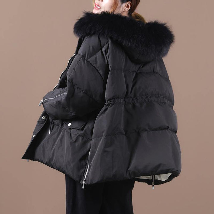 Drune | Plus-Size Schneejacken Schwarz Mit Kapuze Pelzkragen Warme Winterjacke