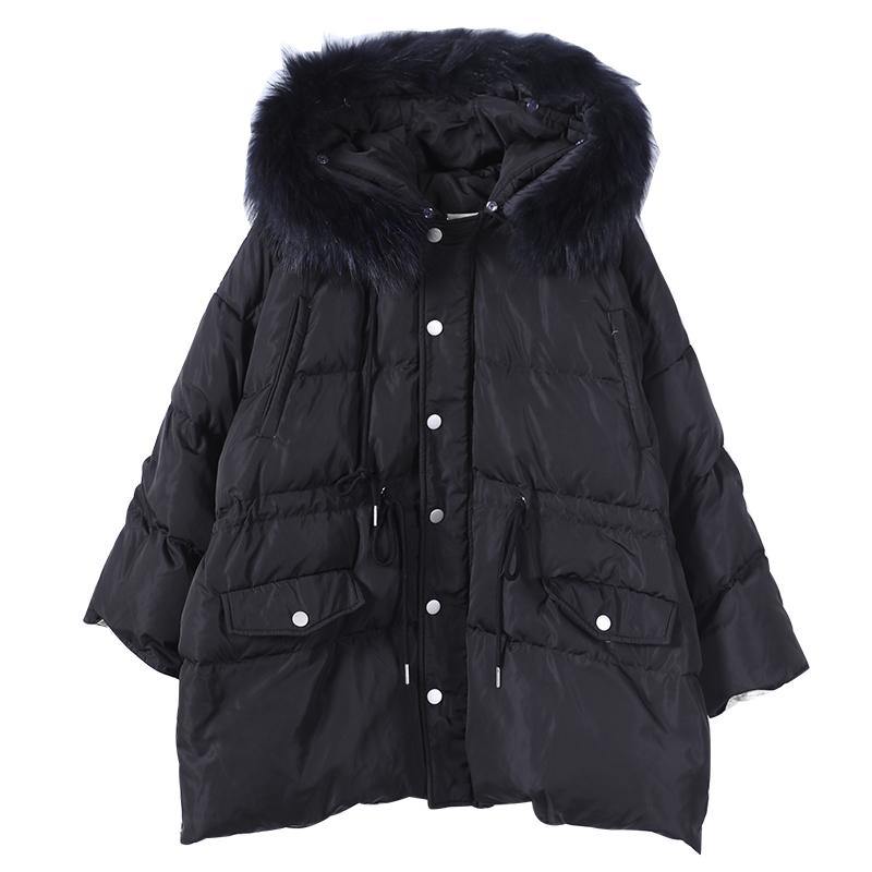 Drune | Plus-Size Schneejacken Schwarz Mit Kapuze Pelzkragen Warme Winterjacke
