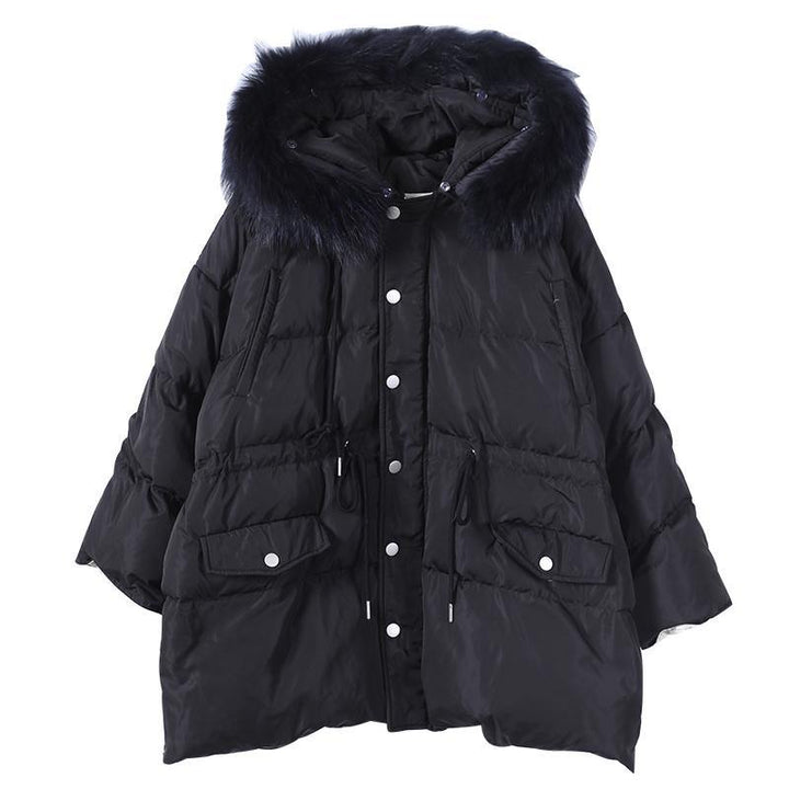 Drune | Plus-Size Schneejacken Schwarz Mit Kapuze Pelzkragen Warme Winterjacke
