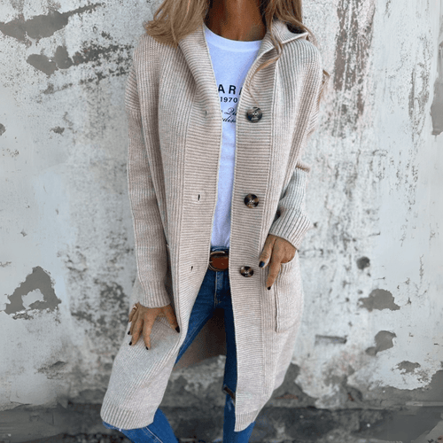 Drune | Eleganter langer schwarzer Cardigan für Damen Charlotte Kollektion