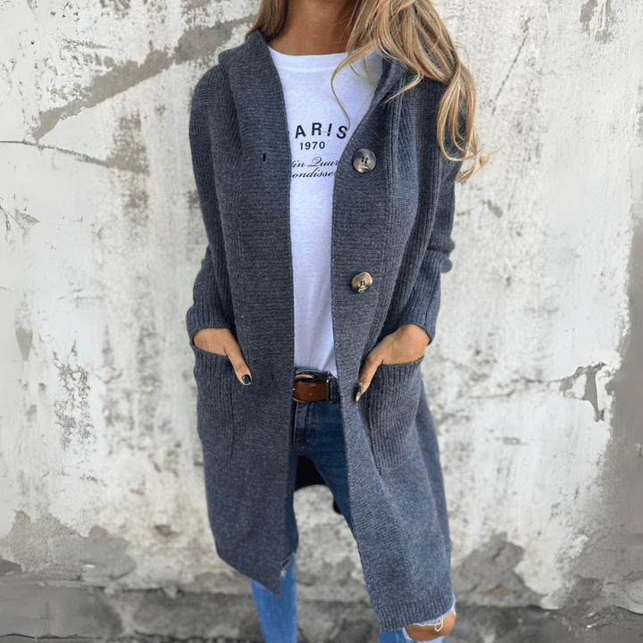 Drune | Eleganter langer schwarzer Cardigan für Damen Charlotte Kollektion