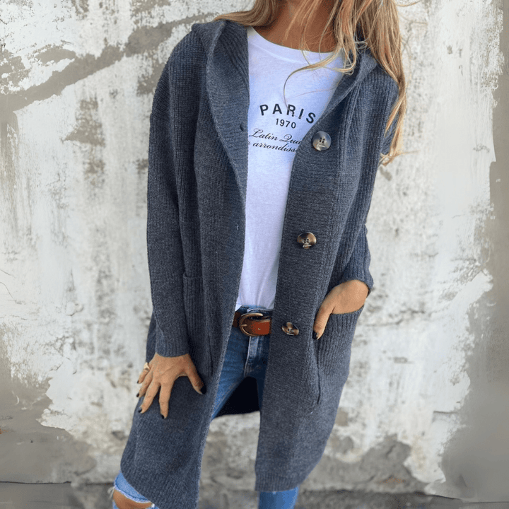 Drune | Eleganter langer schwarzer Cardigan für Damen Charlotte Kollektion