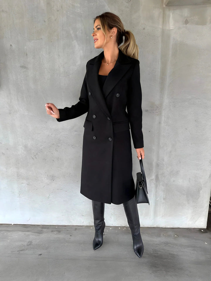 Drune | Damen Langer Trenchcoat mit Doppelknöpfen und Langen Ärmeln