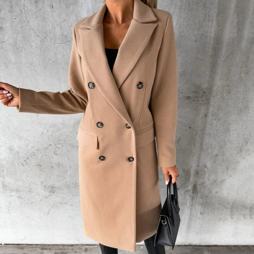 Drune | Damen Langer Trenchcoat mit Doppelknöpfen und Langen Ärmeln