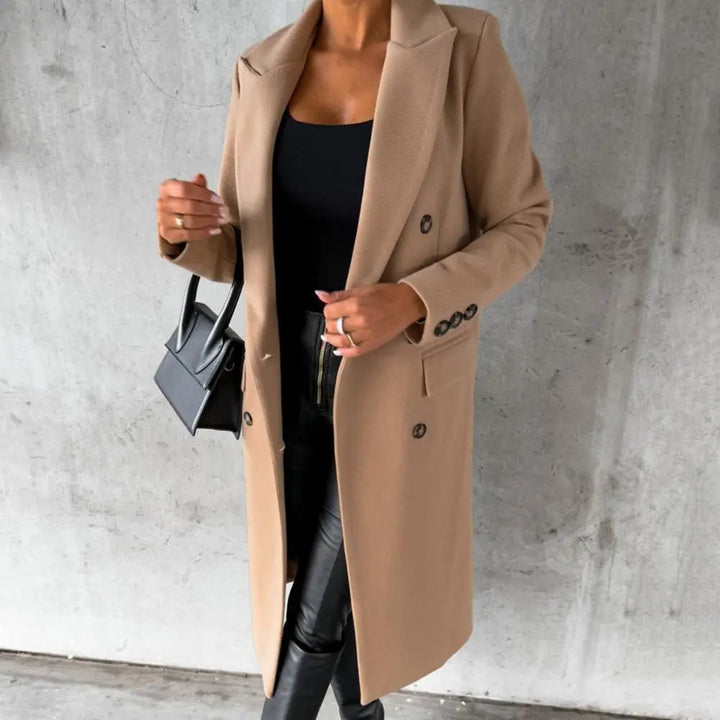 Drune | Damen Langer Trenchcoat mit Doppelknöpfen und Langen Ärmeln
