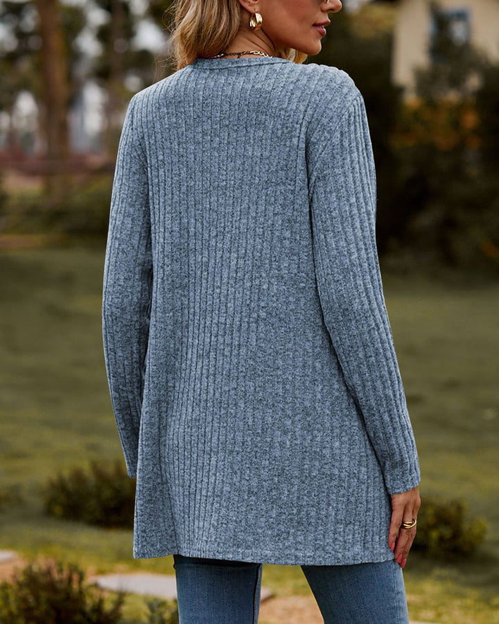 Drune | Damen Lange Gestrickte Strickjacke mit Knöpfen