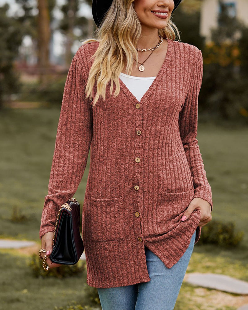 Drune | Damen Lange Gestrickte Strickjacke mit Knöpfen
