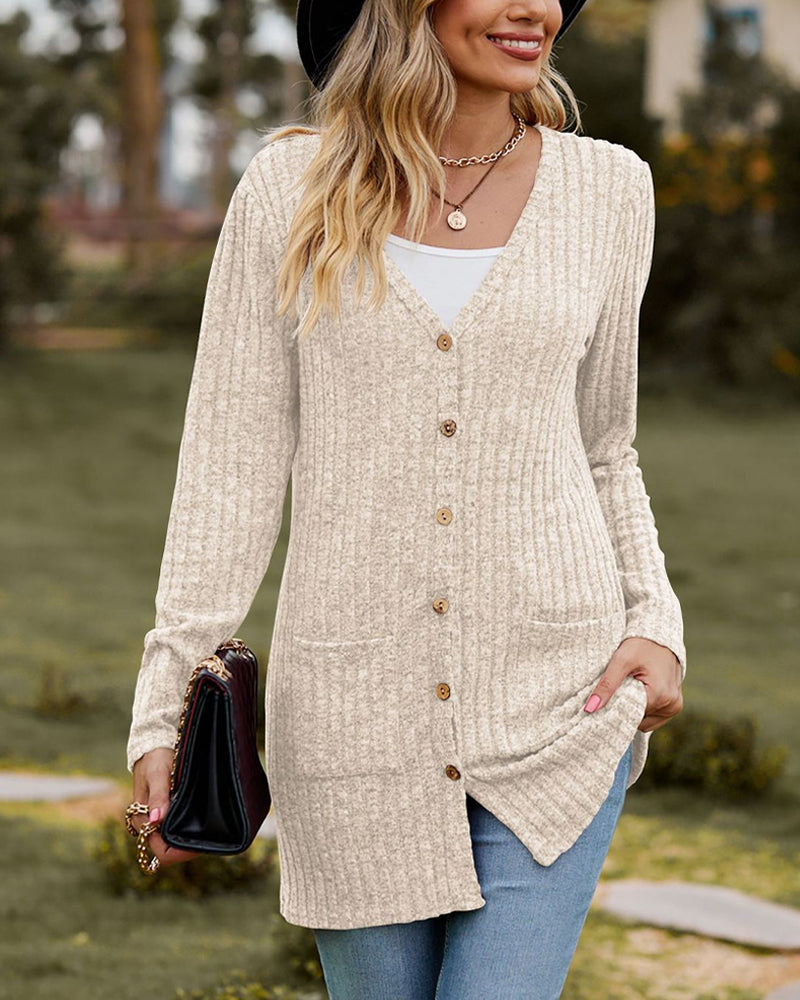 Drune | Damen Lange Gestrickte Strickjacke mit Knöpfen