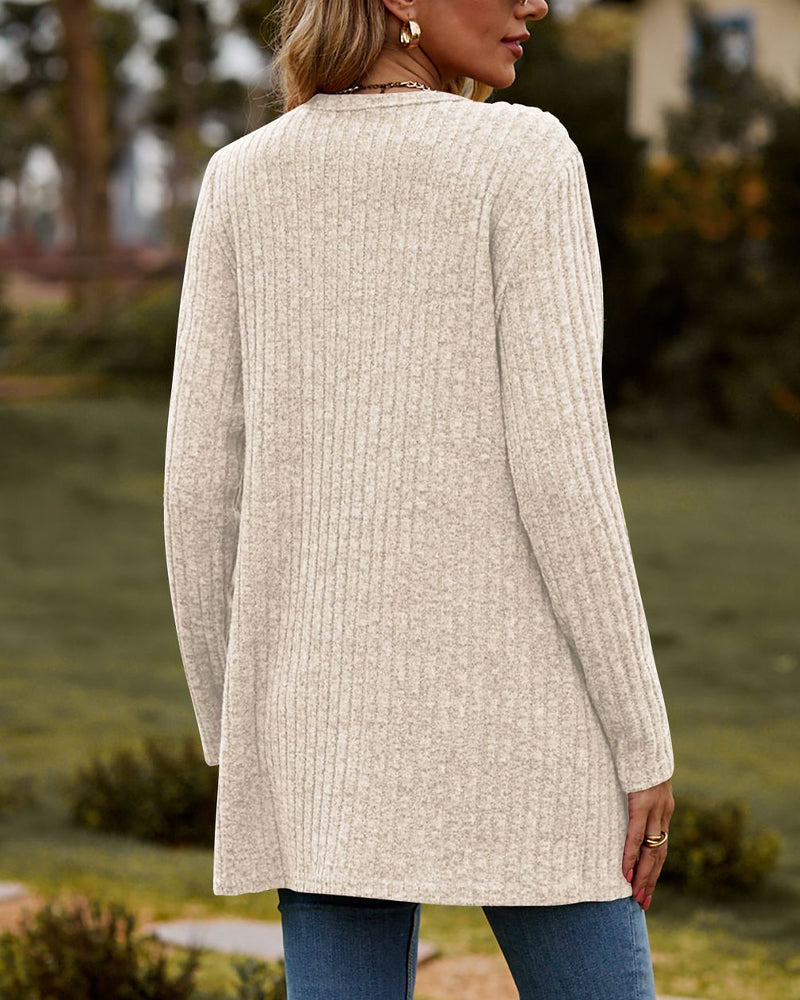 Drune | Damen Lange Gestrickte Strickjacke mit Knöpfen