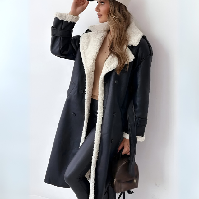 Drune | Elegante Winterjacke aus PU-Leder mit Fleecefutter