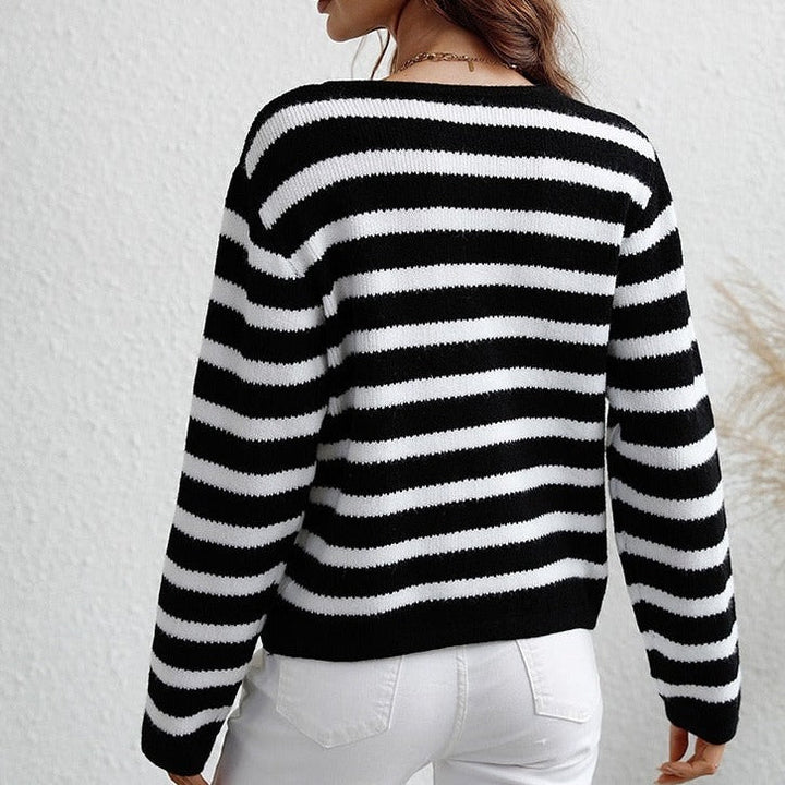 Drune | Damen Gestreifter Cardigan mit Knopfverschluss und Weichem Stoff