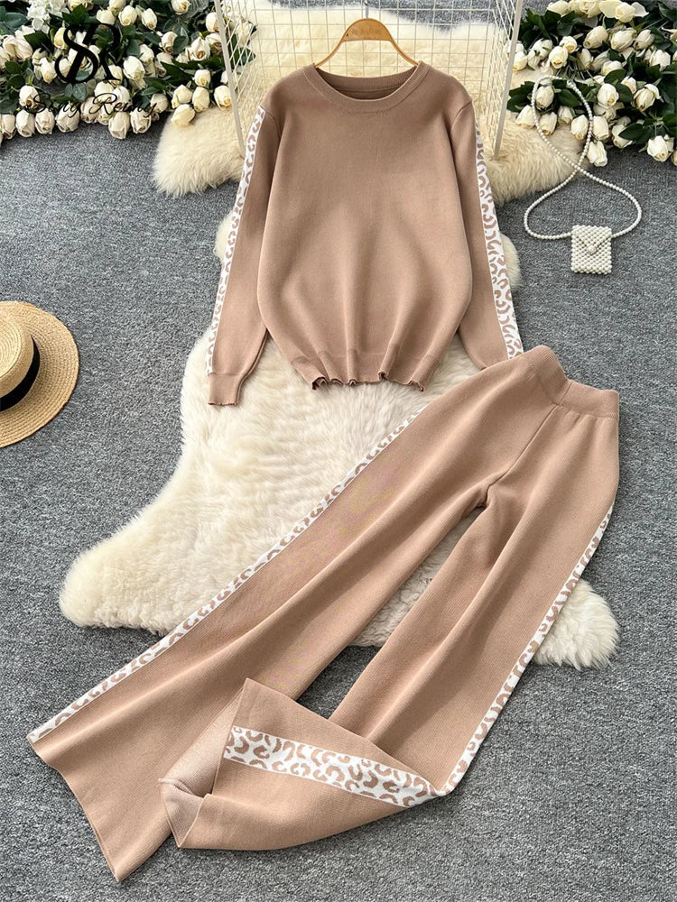 Drune | Elegantes Damen Strickset mit Pullover und Weitbein-Hosen