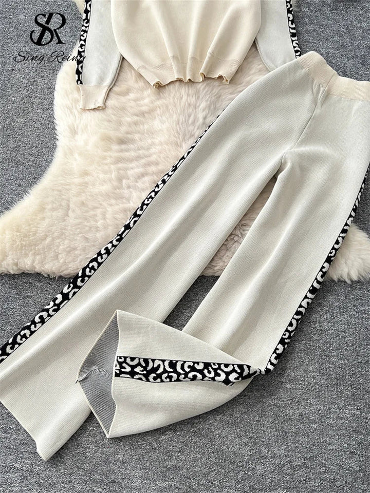 Drune | Damen Strickset mit Pullover und Weitbein-Hosen