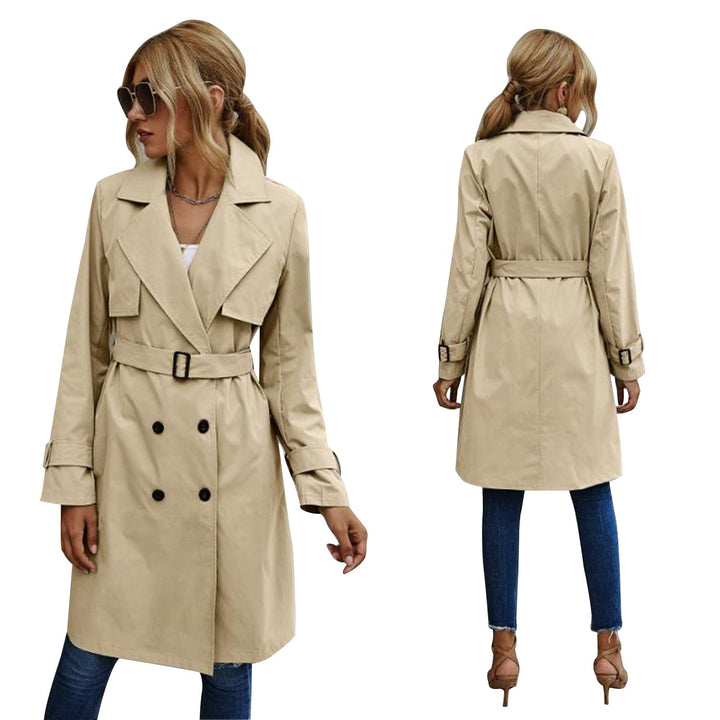 Drune | Damen Midi Trenchcoat Jacke einfarbig mit zweireihigem Knopfsystem