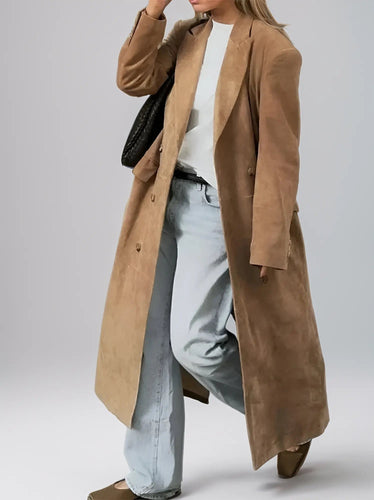Drune | Damen Wildleder Trenchcoat mit Klassischem Revers und Doppelt Knopfverschluss