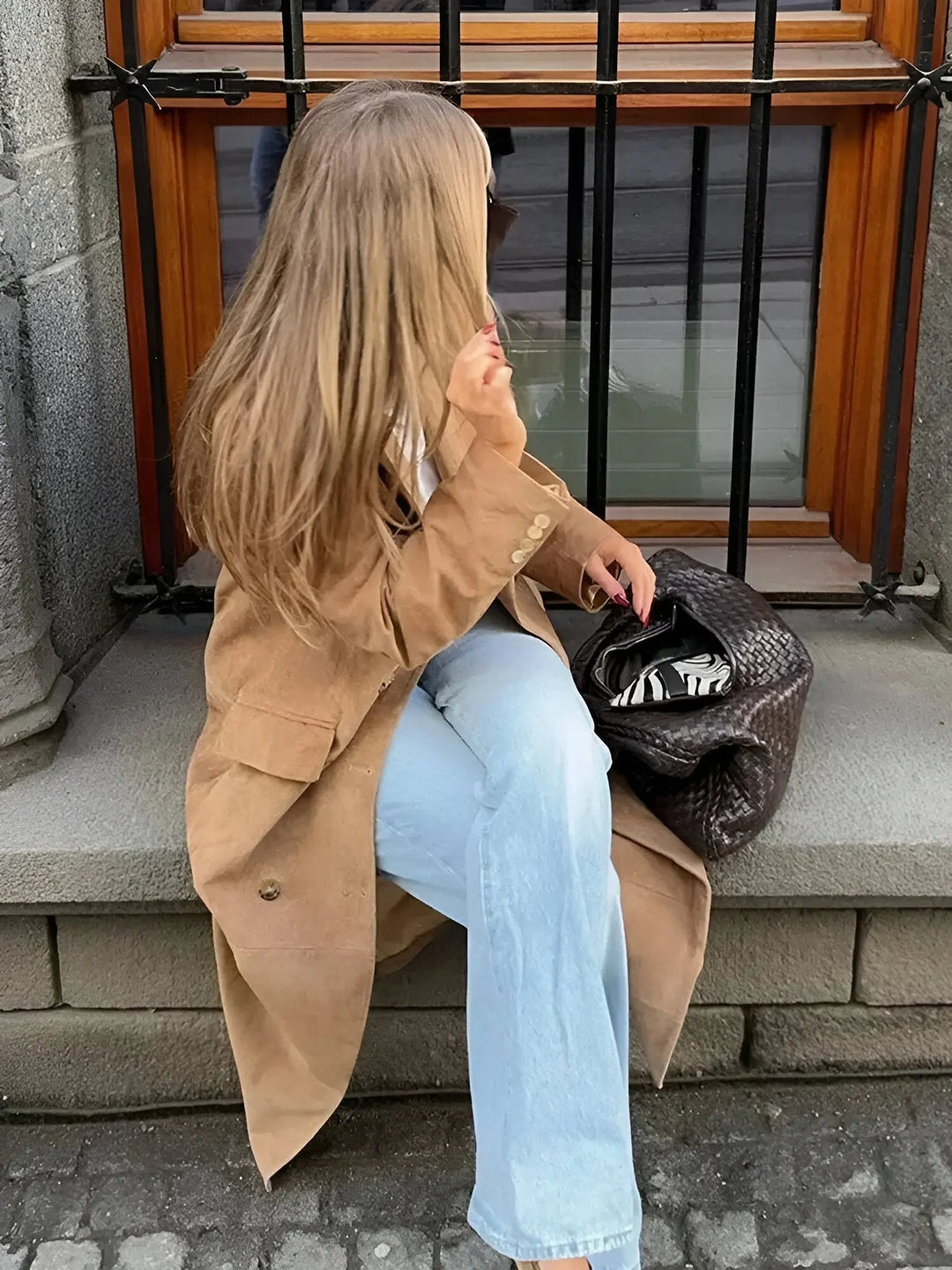 Drune | Damen Wildleder Trenchcoat mit Klassischem Revers und Doppelt Knopfverschluss
