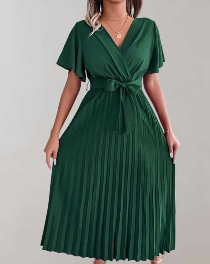 Drune | Plissiertes Kleid Mit Weiten Kurzen Ärmeln Und Schleifenband Kleid