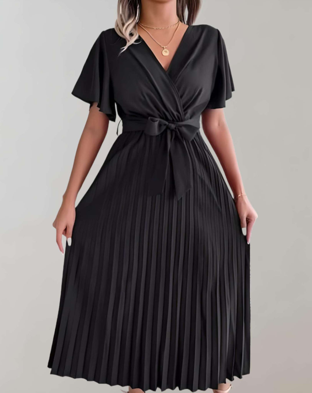Drune | Plissiertes Kleid Mit Weiten Kurzen Ärmeln Und Schleifenband Kleid