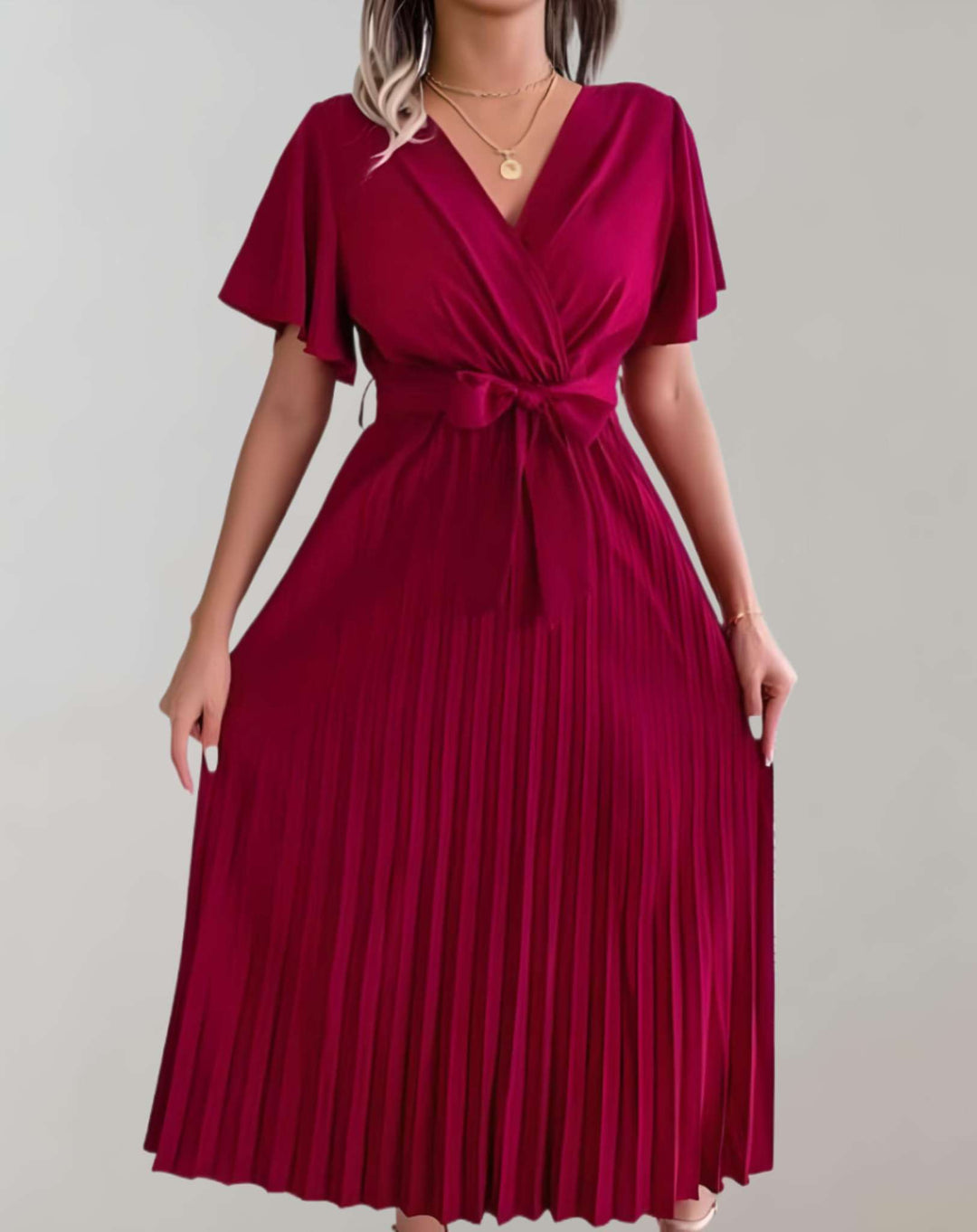 Drune | Plissiertes Kleid Mit Weiten Kurzen Ärmeln Und Schleifenband Kleid
