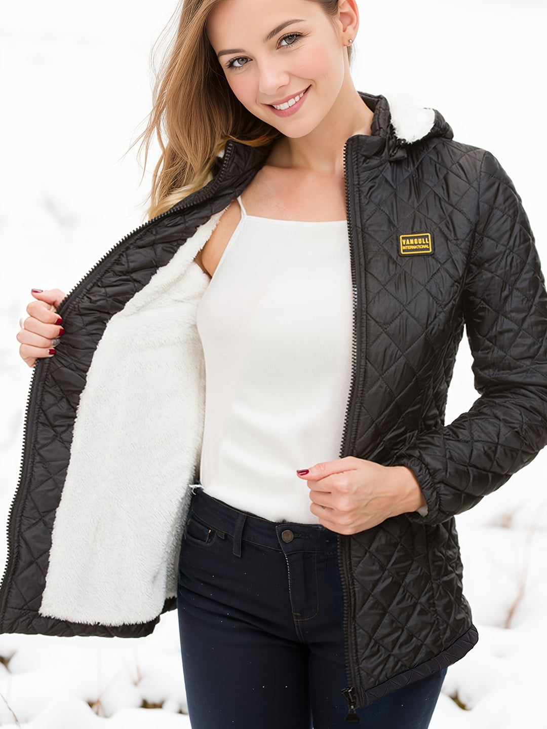 Drune | Damen kurze wattierte Winterjacke mit Kapuze und Fleece-Futter
