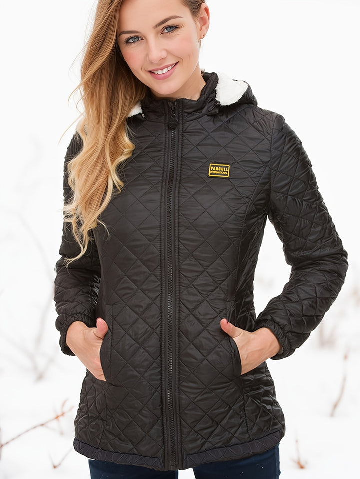 Drune | Damen kurze wattierte Winterjacke mit Kapuze und Fleece-Futter