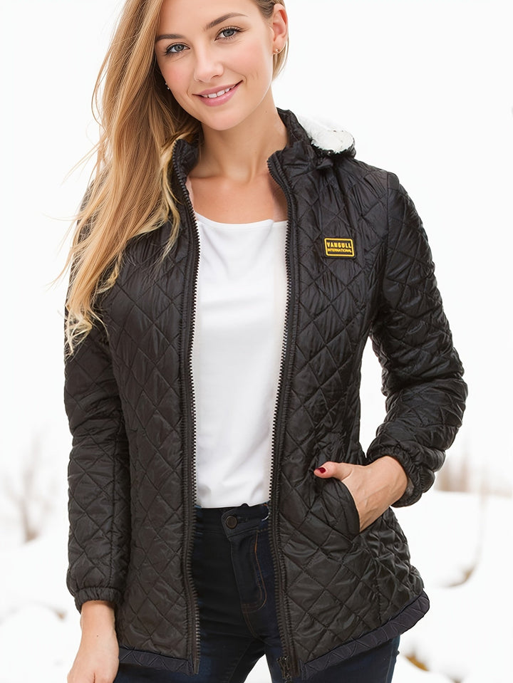 Drune | Damen kurze wattierte Winterjacke mit Kapuze und Fleece-Futter