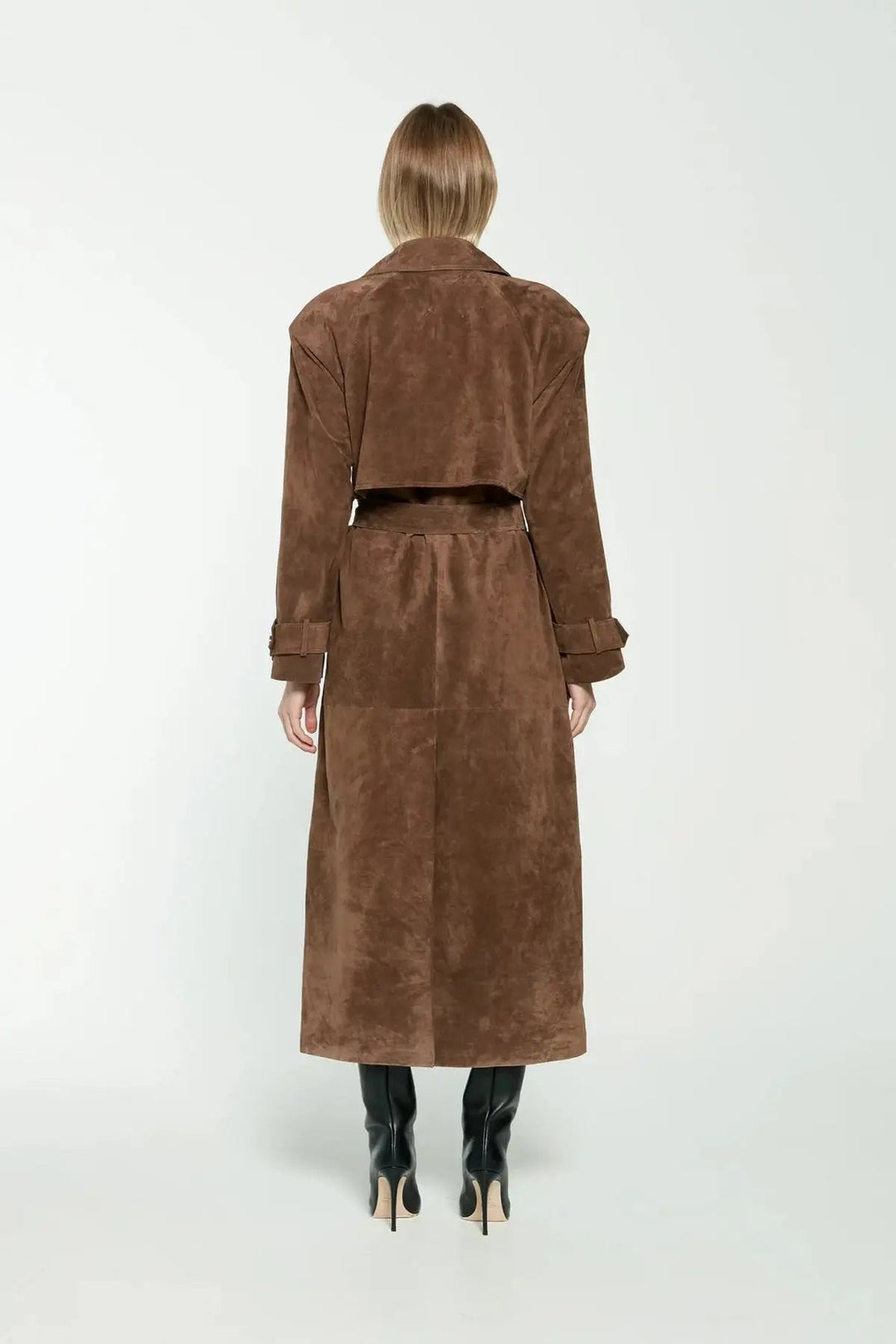 Drune | Damen Wildleder Trenchcoat mit Taillengürtel und Doppelter Knopfleiste