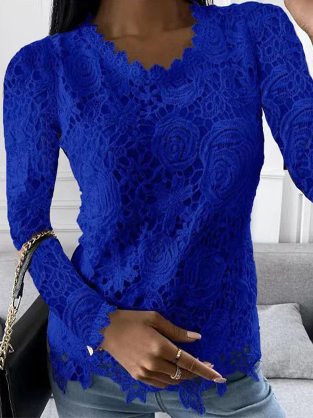 Drune | Elegante Bluse mit Langen Ärmeln und Spitze für Damen