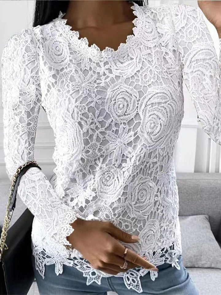 Drune | Elegante Bluse mit Langen Ärmeln und Spitze für Damen