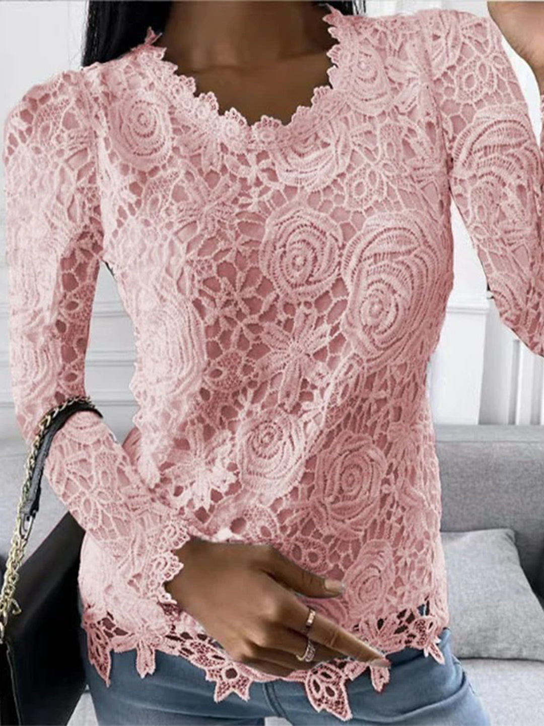Drune | Elegante Bluse mit Langen Ärmeln und Spitze für Damen