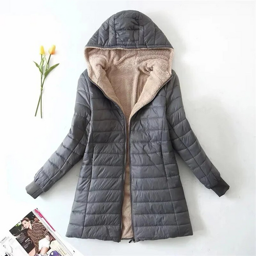 Drune | Langer Mantel Leichte Jacke für Damen mit Fleece-Besatz für Den Winter