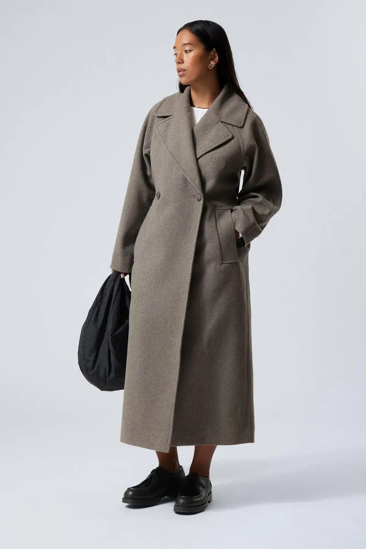 Drune | Damen Lange Oversized Wolljacke mit Breitem Revers und Minimalistischem Design