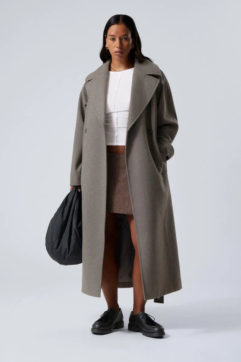 Drune | Damen Lange Oversized Wolljacke mit Breitem Revers und Minimalistischem Design