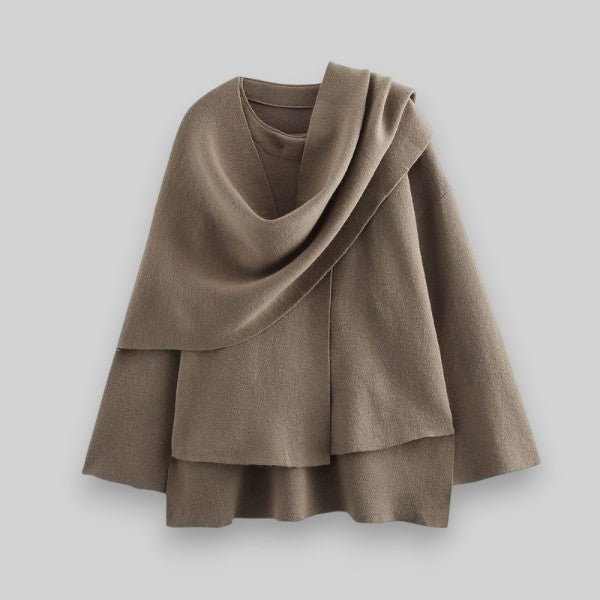 Drune | Asymmetrischer Strick-Poncho - Elegantes Schichtstück - Weiche Wollmischung - Gemütlicher Chic