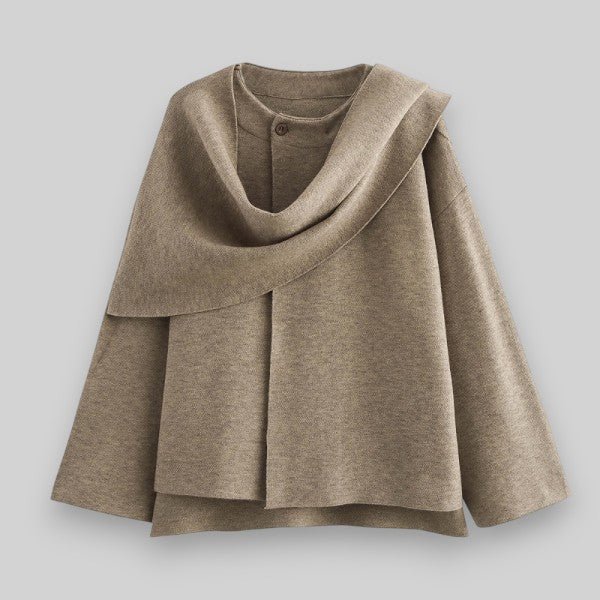 Drune | Asymmetrischer Strick-Poncho - Elegantes Schichtstück - Weiche Wollmischung - Gemütlicher Chic